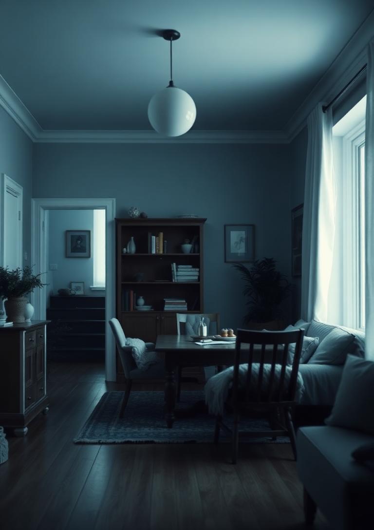 Quiet family home interior in soft cool light